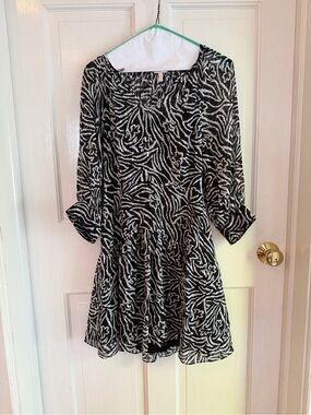 Rebecca Taylor Silk Blend Zebra Print Drop Waist Dress Size 2